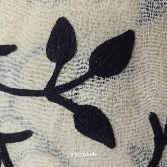 Ivory Wool Scarf with Black Chain Stitch Embroidery - Picture 10 of 14